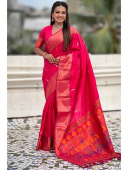 SGF11 - Women Pink Kanjeevaram Woven Saree with Unstitched Blouse