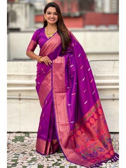 SGF11 - Women Purple Kanjeevaram Woven Saree with Unstitched Blouse