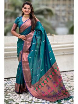 SGF11 - Women Green Kanjeevaram Woven Saree with Unstitched Blouse
