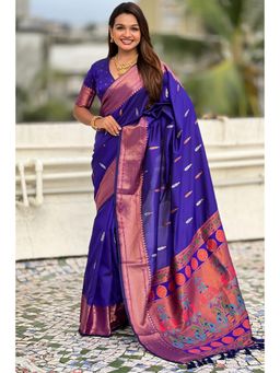 SGF11 - Women Purple Kanjeevaram Woven Saree with Unstitched Blouse