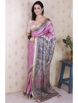 SGF11 - Women Pink Kanjeevaram Floral Saree with Unstitched Blouse