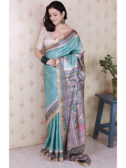 SGF11 - Women Green Kanjeevaram Floral Saree with Unstitched Blouse