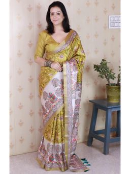 SGF11 - Women Green Tussar Silk Floral Saree with Unstitched Blouse