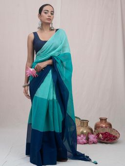 Save As - Women Ganga Aqua Chanderi Silk Saree Without Blouse
