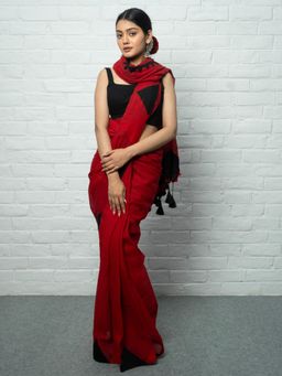 Save As - Laila Textured Red Saree without Blouse