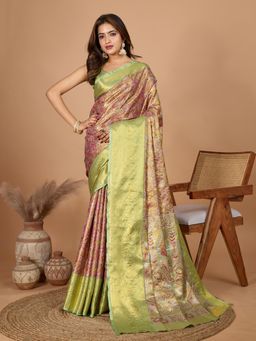 Suha - Women Pink Polyester Woven Saree with Unstitched Blouse