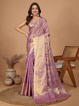 Suha - Women Purple Polyester Woven Saree with Unstitched Blouse