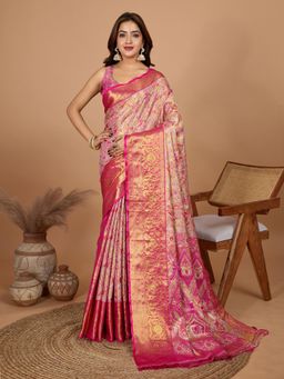 Suha - Women Pink Polyester Woven Saree with Unstitched Blouse