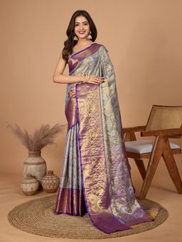 Suha - Women Purple Polyester Woven Saree with Unstitched Blouse