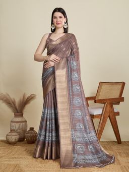 Suha - Women Brown Blended Woven Saree with Unstitched Blouse