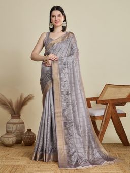 Suha - Women Grey Blended Woven Saree with Unstitched Blouse