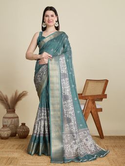 Suha - Women Green Blended Woven Saree with Unstitched Blouse