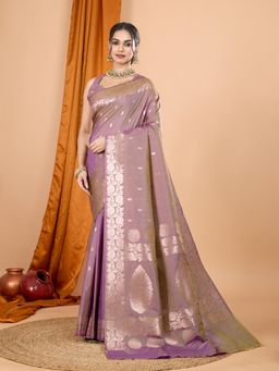 Suha - Women Purple Art Silk Woven Saree with Unstitched Blouse