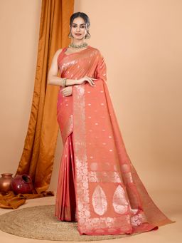 Suha - Women Orange Art Silk Woven Saree with Unstitched Blouse