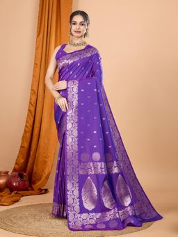 Suha - Women Purple Art Silk Woven Saree with Unstitched Blouse