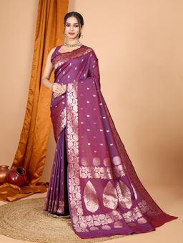 Suha - Women Purple Art Silk Woven Saree with Unstitched Blouse