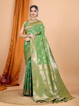 Suha - Women Green Art Silk Woven Saree with Unstitched Blouse