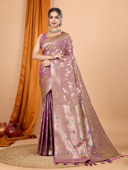 Suha - Women Purple Art Silk Woven Saree with Unstitched Blouse