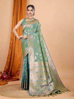 Suha - Women Green Art Silk Woven Saree with Unstitched Blouse