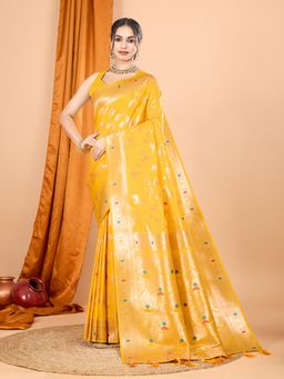 Suha - Women Yellow Art Silk Woven Saree with Unstitched Blouse