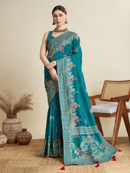 Suha - Women Green Cotton Paisley Saree with Unstitched Blouse