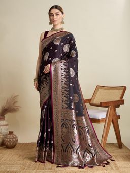 Suha - Women Purple Art Silk Woven Saree with Unstitched Blouse
