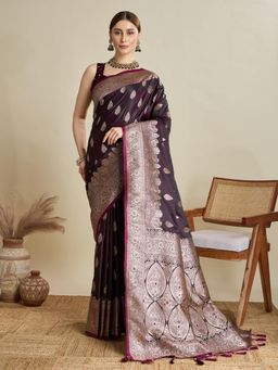 Suha - Women Purple Art Silk Woven Saree with Unstitched Blouse