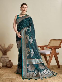 Suha - Women Green Art Silk Woven Saree with Unstitched Blouse
