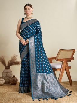 Suha - Women Blue Art Silk Woven Saree with Unstitched Blouse