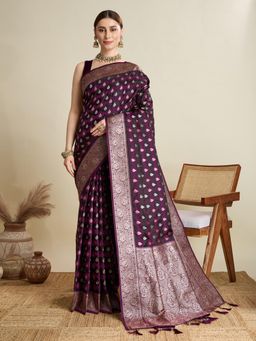Suha - Women Purple Art Silk Woven Saree with Unstitched Blouse