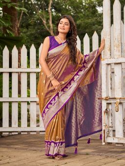 Manohari - Women Brown Silk Woven Saree with Unstitched Blouse