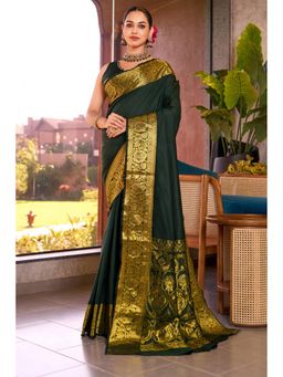 Mysilklove - Women Green Banarasi Woven Saree with Unstitched Blouse