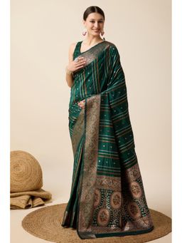 Mysilklove - Women Green Banarasi Woven Saree with Unstitched Blouse