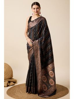Mysilklove - Women Black Banarasi Woven Saree with Unstitched Blouse