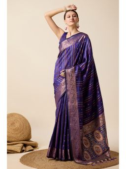 Mysilklove - Women Purple Banarasi Woven Saree with Unstitched Blouse