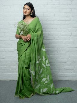 Save As - Pallavi Woven Green Saree without Blouse