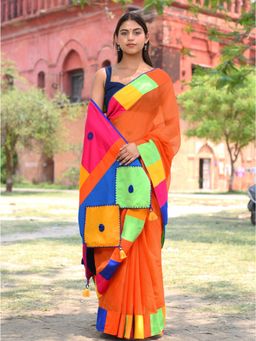 Save As - Women Patang Orange Kota Silk Saree Without Blouse
