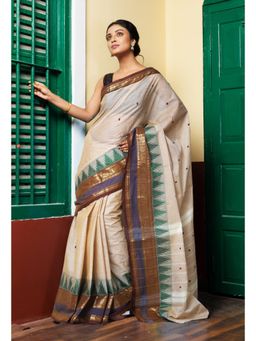 Unnati Silks - Women Cream Cotton Woven Saree Without Blouse