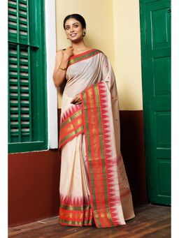 Unnati Silks - Women Cream Cotton Woven Saree Without Blouse