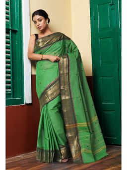 Unnati Silks - Women Green Cotton Woven Saree Without Blouse
