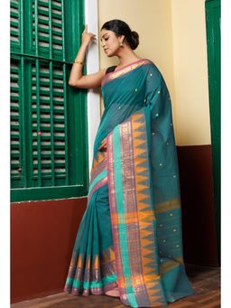Unnati Silks - Women Green Cotton Woven Saree Without Blouse