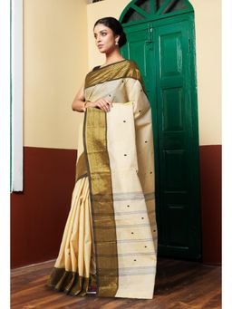 Unnati Silks - Women Cream Cotton Woven Saree Without Blouse