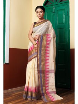 Unnati Silks - Women Cream Cotton Woven Saree Without Blouse