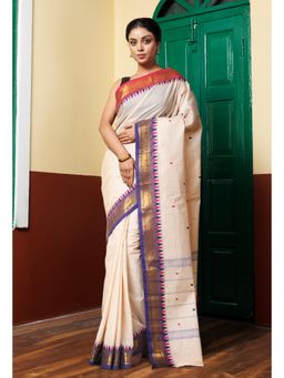 Unnati Silks - Women Cream Cotton Woven Saree Without Blouse