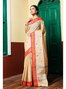 Unnati Silks - Women Cream Cotton Woven Saree Without Blouse