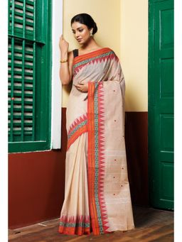 Unnati Silks - Women Cream Cotton Woven Saree Without Blouse