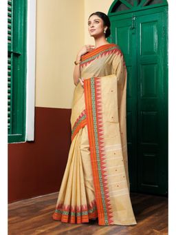 Unnati Silks - Women Beige Cotton Woven Saree Without Blouse