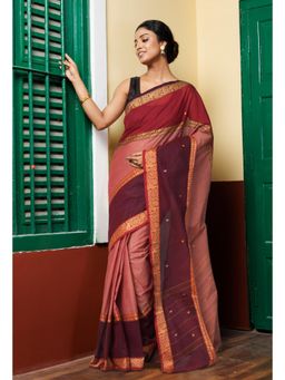 Unnati Silks - Women Pink Cotton Woven Saree Without Blouse