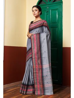 Unnati Silks - Women Grey Cotton Woven Saree Without Blouse