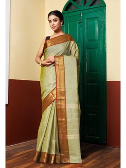 Unnati Silks - Women Green Cotton Woven Saree Without Blouse